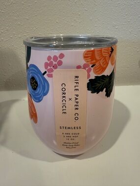 NWT Rifle Paper x Corksickle Insulated Stemless Wine Cup, Light Pink